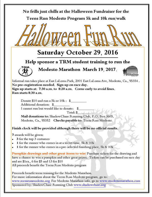 Hurry: Halloween Fun Run Fundraiser Coming Soon - Teens Run Modesto
